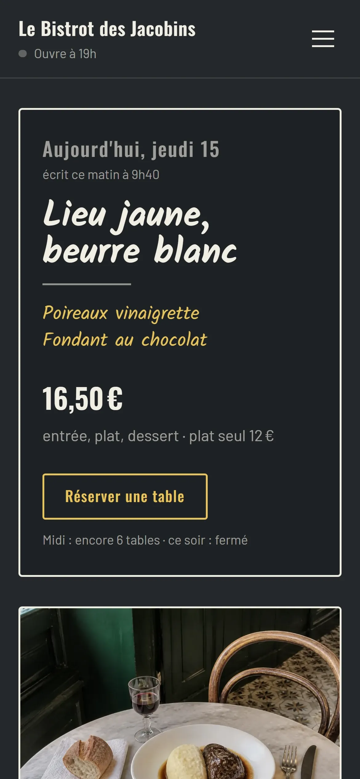 Le site de Le Bistrot des Jacobins, un exemple, sur un téléphone