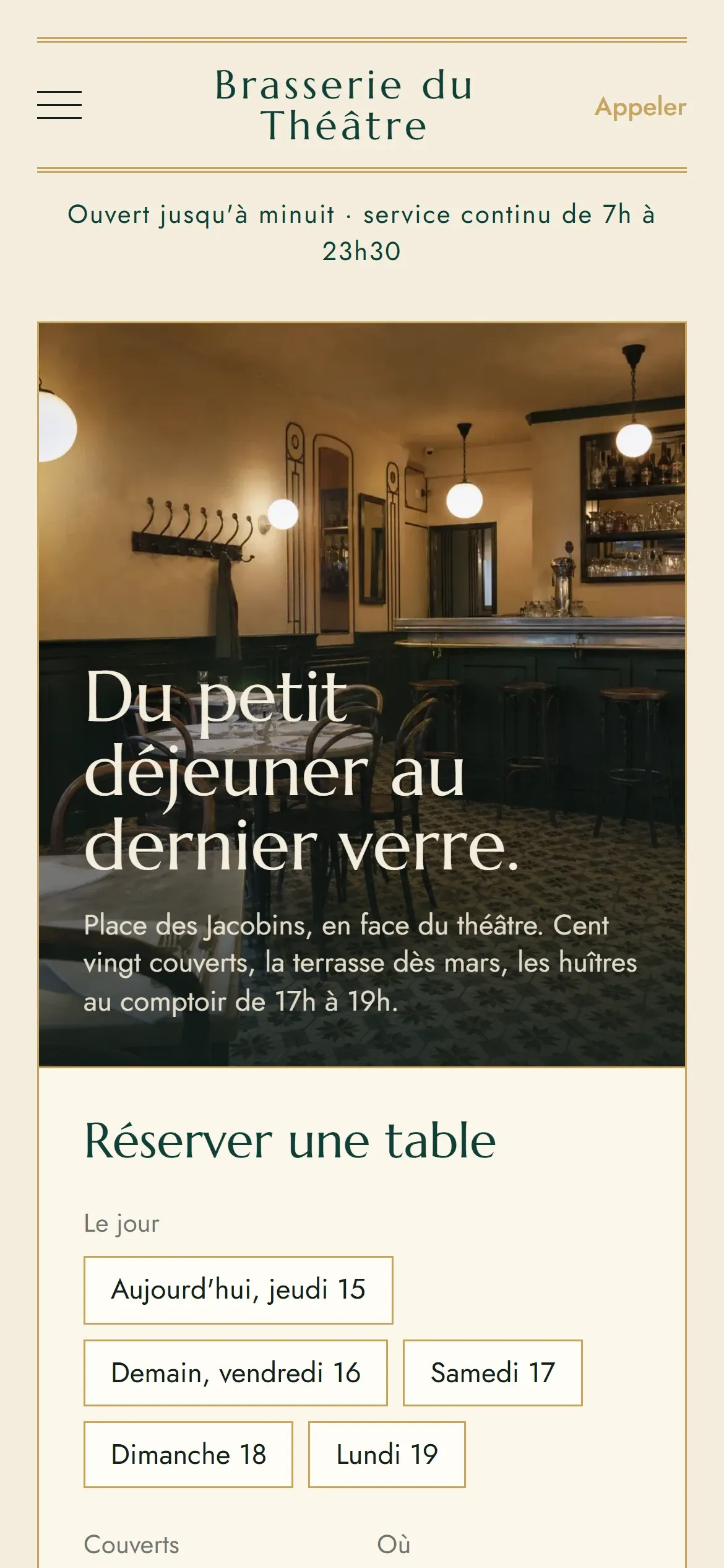 Le site de Brasserie du Théâtre, un exemple, sur un téléphone